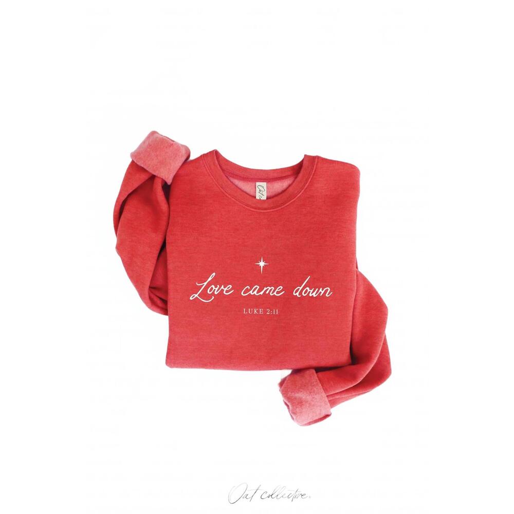 NEW OAT COLLECTIVE unisex love came down luke 2:11 graphic sweatshirt in cranber